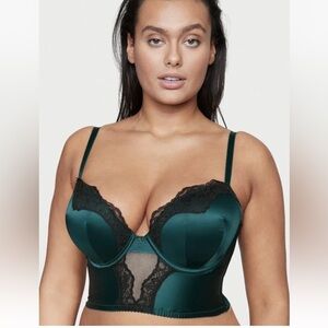 VS push up long line lace trim satin bustier NEW Size 34B teal